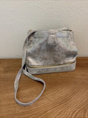 Anthropologie Miss Albright Silver Crossbody Bag with Front Zip Pocket (B5)